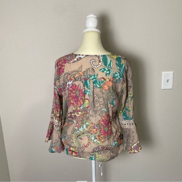 Spense Floral Paisley Colorful Boho Bell Sleeve Blouse Women's Size Small - Picture 3 of 16